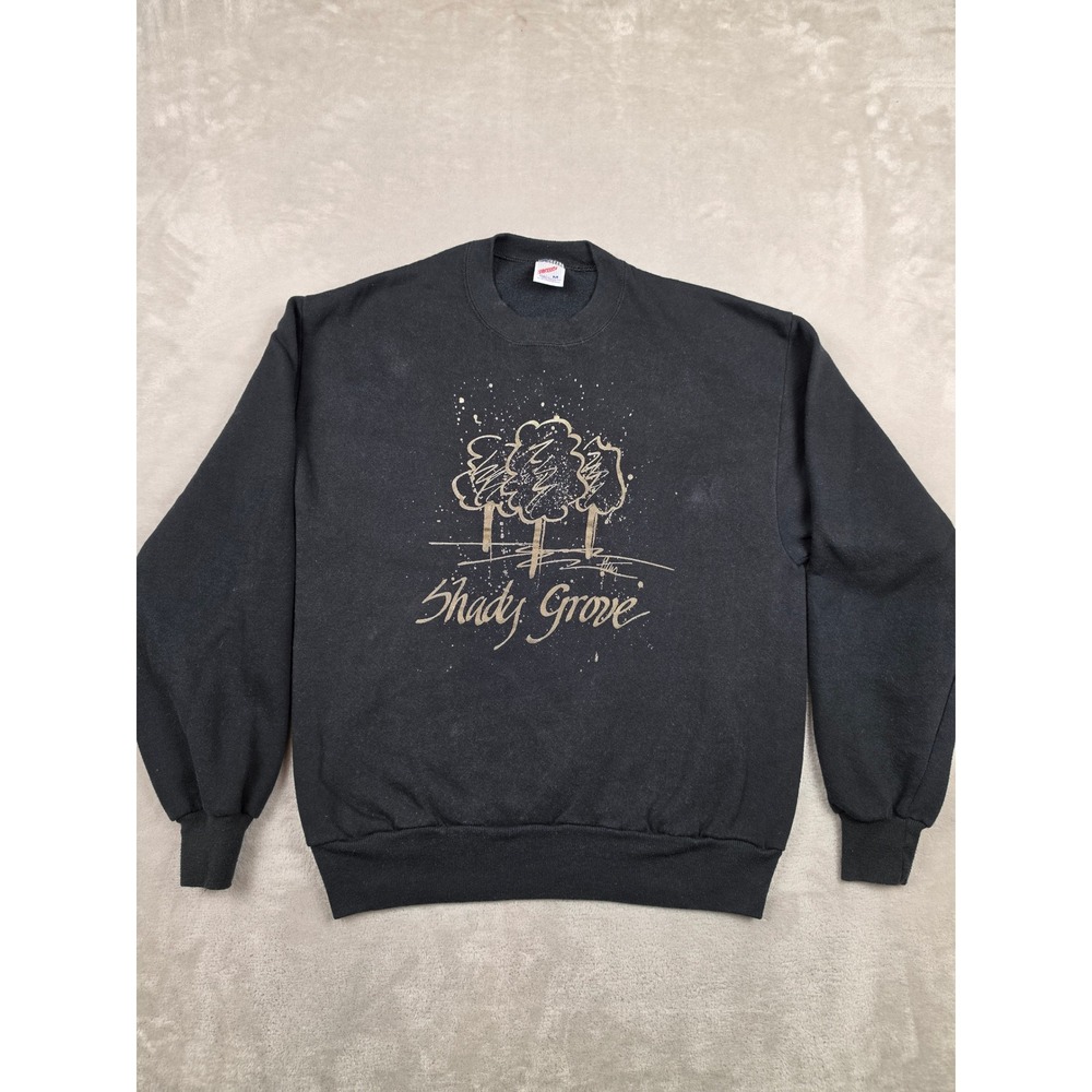 Vintage Jerzees Sweatshirt Women M Black Shady Grove Graphic Made in USA Faded